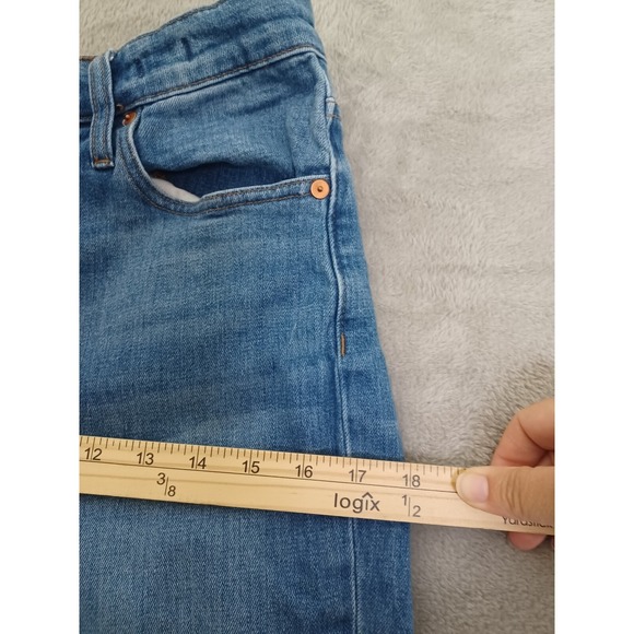 Madewell Jeans Sz 27  High Rise Slim Straight Crop Boyjean Fray Hem Raw Distress - Picture 8 of 14